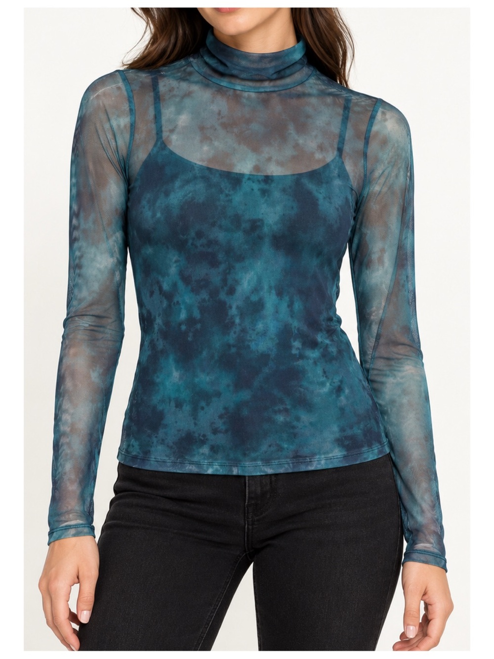 Anthropologie Tie Dye Sheer Mockneck Top Women’s XS Blue